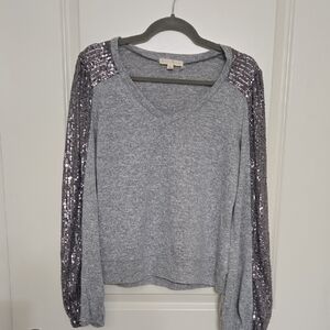 Elegant Gray Sequin Sleeve Women's Sweatshirt